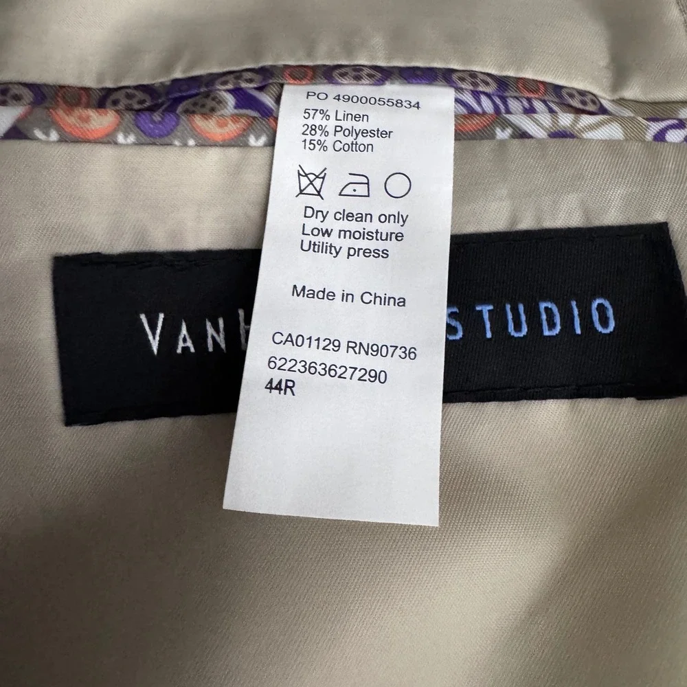 Van Heusen Studio‎ Blazer Mens 44R Beige Paisley Linen Blend Sport Coat 2-Button